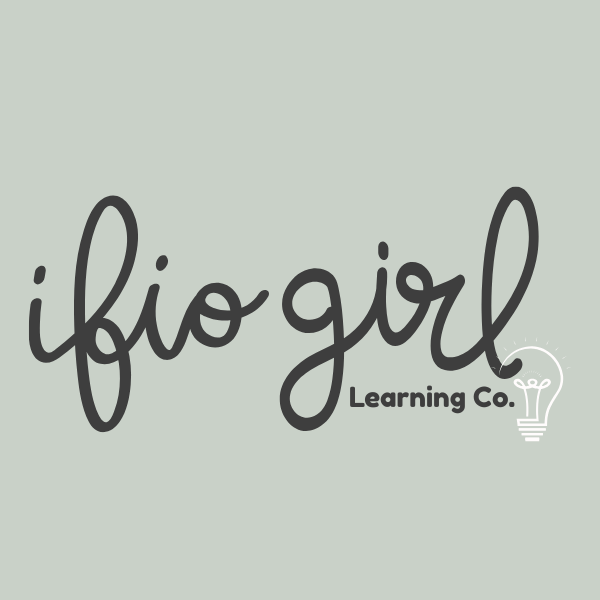 Playful script of IFIO GIRL Learning Co. with  a whimsical lightbulb